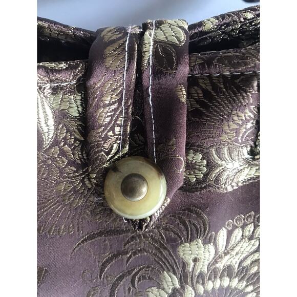 Vintage Purse Brocade Fabric Handbag Metallic Brown Gold Faux Marble Button - Picture 10 of 11